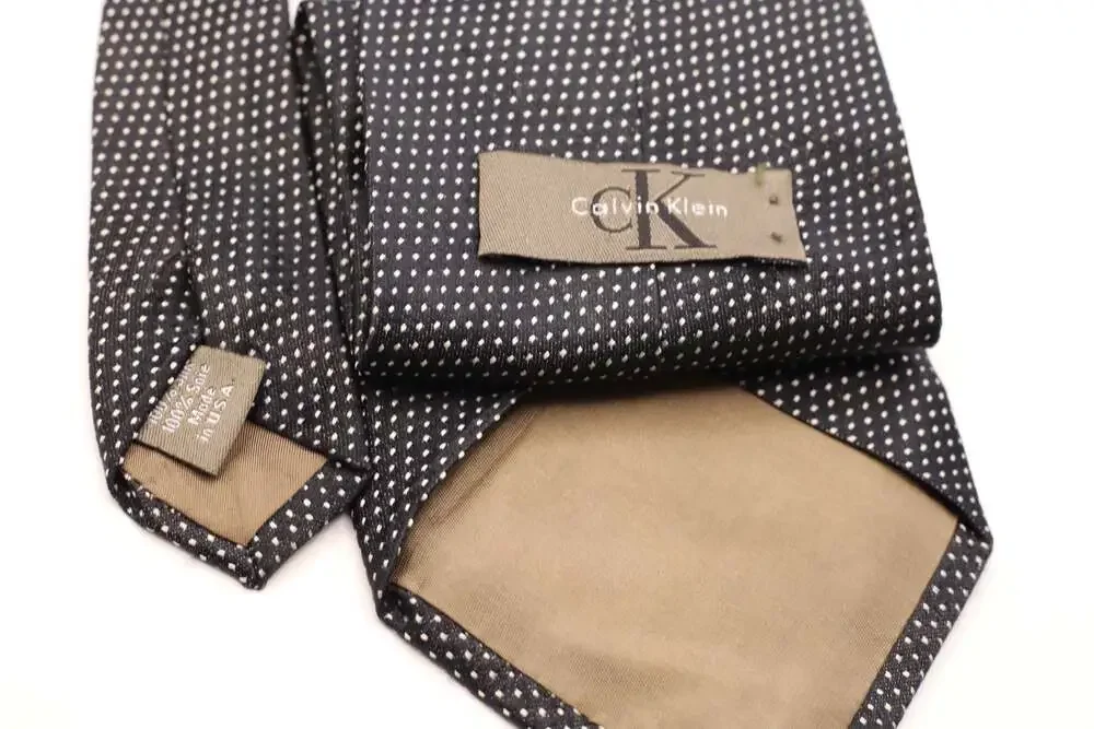 Calvin Klein Men's Black and White Pin Dot 100% Silk Necktie